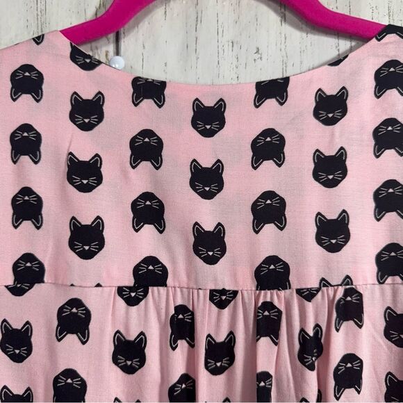 Mimi Chica Womens Cat Print Button Down Pink Black V Neck Belted Mini Dress - Picture 12 of 16